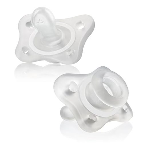 Chicco PhysioForma Mini Orthodontic Pacifier for Babies 0-2 Months, Ultra Light & Small, 100% Soft Silicone, Supports Breathing, One-Piece Design, Included Sterilizing Case, BPA Free, 2-Pack, Clear
