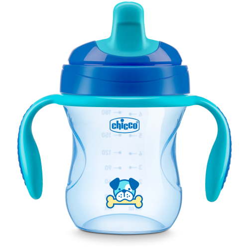 Chicco 7oz. Semi-Soft Trainer with Bite-Resistant Spout and Spill-Free Lid, Removable, Non-Slip Handles, Top-Rack Dishwasher Safe, Easy to Hold Ergonomic Indents, 6+ Months - Blue, New