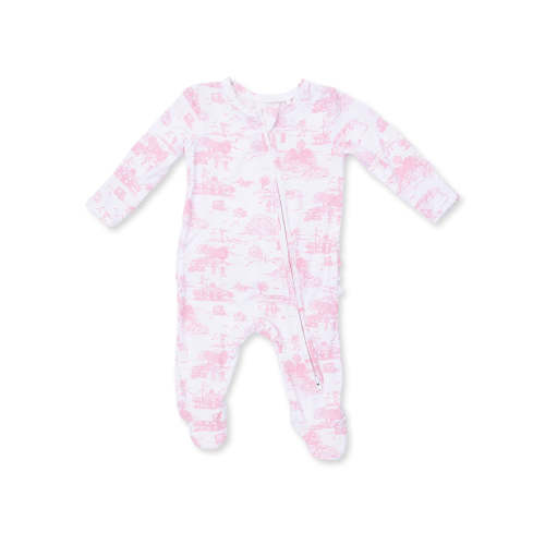 2-Way Zip Ruffle Footie, Golf Toile Pink