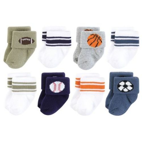 Hudson Baby Infant Boys Cotton Rich Newborn and Terry Socks 8-Pack, Sports, 0-6 Months