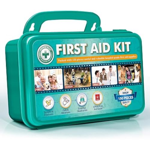 General Medi 150 Pieces Hardcase First Aid Kit - First Aid Box Contains Premium Medical Supplies for Travel, Home, Office, Vehicle, Camping, Workplace & Outdoor