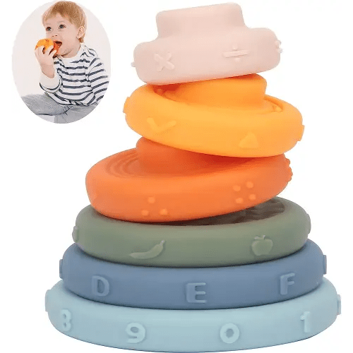 PULASIDO Baby Toys 6-8-12 Months,6 Pcs Stacking Rings Soft Toys&Teething Toys,Squeeze Play with Early STEM Learning Toy,Christmas Stocking Stuffers for Infant Baby Boy Girl Gifts