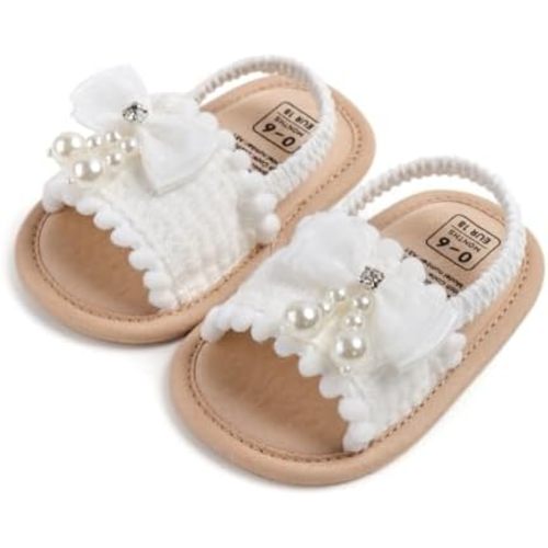Infant Baby Girls Summer Sandals with Flower Bowknot Soft Sole Wedding Dress Flats Newborn First Walkers Crib Dress Shoes