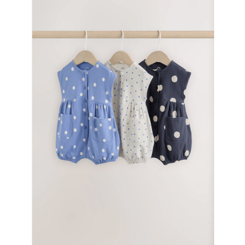 Buy Blue/White Button Through Button Through Baby Rompers 3 Pack from Next USA