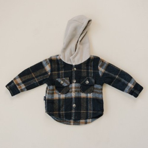 Kids Everest Flannel Hooded Button Up Jacket Onyx 6-12M - Olive + Scout