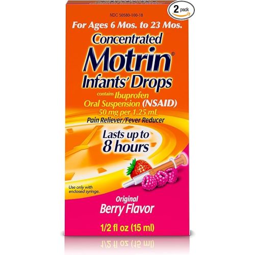 Infants' Motrin Concentrated Drops, Fever Reducer, Ibuprofen, Berry Flavored, 0.5 Oz, 2 Pack