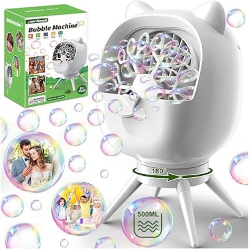 Zerhunt Bubble Machine Automatic for Parties: Rechargeable Bubble Maker with 500ML Large Capacity for Outdoor Weddings, Birthdays, and Family Gatherings - Portable Bubble Toys for Kids & Toddlers