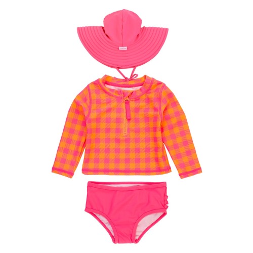 Sunset Sorbet Gingham Long Sleeve Two-Piece Swimsuit