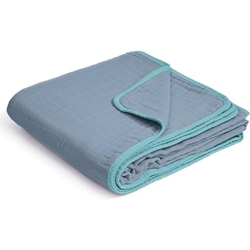 ZPECC Muslin Baby Blanket Thicker, 30x40 Organic Cotton Newborn Receiving Quilt Hypoallergenic for Baby Essentials Swaddle Crib Stroller, Blue