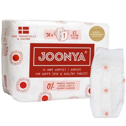 Joonya Baby Diapers, Size 1 XS - 1 Bag of 32 - Non-Toxic, Eco-Friendly, Ultra Slim, Overnight Use - Made in Denmark