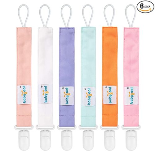 babygoal Pure Color Pacifier Clips, 6 Pack Binky Paci Holder Clips Leashes Fits for Most Baby Pacifiers and Binkies