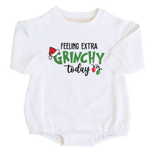 Feeling Extra Grinchy Kid Sweatshirt & Sweatshirt Bubble Romper | White