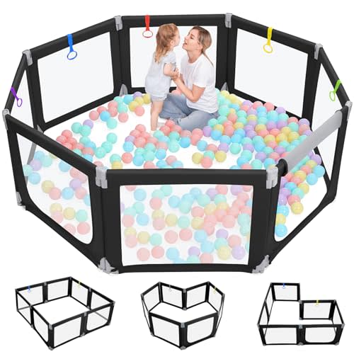 Dripex Foldable Playpen for Babies and Toddlers, 71"×69" Extra Large Baby Playpen, Indoor & Outdoor Safety Gate Collapsible Play Pen, Baby Fence Play Area with Visible Mesh, Black