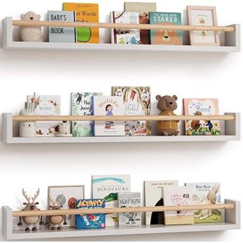 G&W Gruwald Nursery Book Shelves, Set of 3, Wall Bookshelf, Book Shelf for Kids Rooms, Wall Book Shelves for Bedroom Kids, Floating Shelf, Nursery Decor (White, 36 Inches)