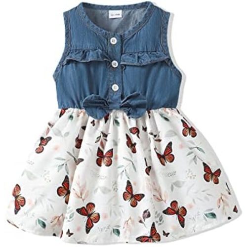 Renotemy Toddler Baby Girl Outfits Summer Dresses Sleeveless Infant Denim Sundress Jeans Dress for Girl Clothes