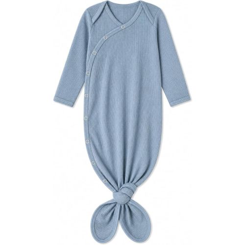 Copper Pearl Baby Gown - Knotted Newborn Sleepers for Baby Boy and Girl, Soft Stretchy Long Sleeve Infant Gowns with Bottom Tie and Hand Mittens, Perfect Hospital Coming Home Outfit (Atlantic)
