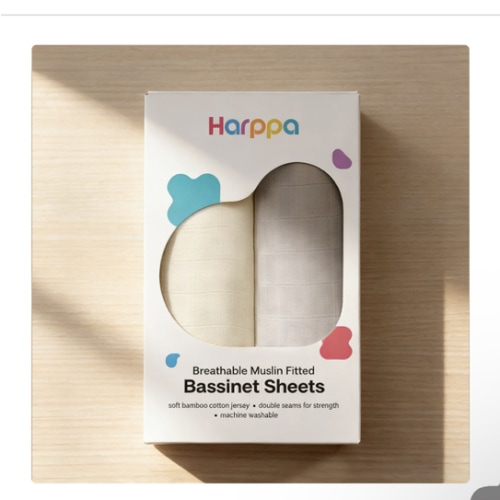 HARPPA Muslin Bassinet Sheets 2 Pack | Fitted Baby Sheets for Cuddly B