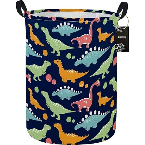 ESSME Dinosaur Laundry Basket Storage Bin large Collapsible Canvas Waterproof Coating Nursery hamper for Toy Bins,Baby hamper,Boys and Girls,Home Organizer.(Navy Blue dinosaur)
