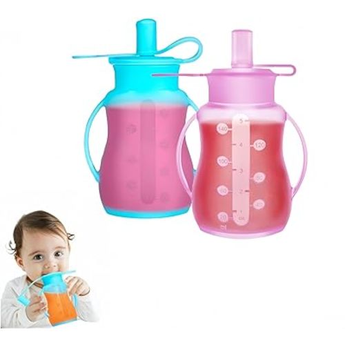 Reusable Food Pouches for Toddlers: Reusable Squeeze Storage Container Bags, Silicone Juice Bags with Straws, Dishwasher, Freezer, Microwave Safe, 2Pack, 4.78oz