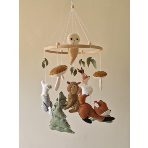 Woodland Crib Mobile: Handmade Felt Forest Animals Nursery Decor