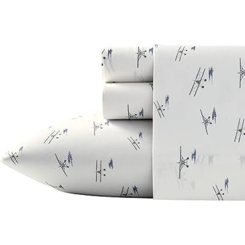 Eddie Bauer - Full Sheets, Cotton Percale Bedding Set, Crisp & Cool, Stylish Luxurious Bedding Set, Dorm Room Essentials (Sea Plane, Full)