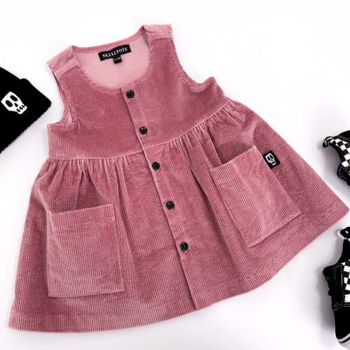 NOT SO BASIC DUSKY ROSE PINK CORD PINAFORE SMOCK DRESS
