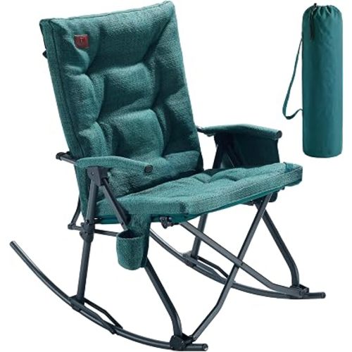 EVER ADVANCED Oversized Rocking Camping Chair, Padded Folding Rocker for Adults with Hard Armrests, 400lbs Heavy Duty Portable Chair for Patio, Lawn and Outdoors, Forest Green