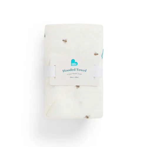 Hooded Towel Muslin Cream Bees