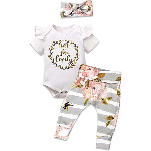 Newborn Baby Girl Clothes Im New Here Infant Newborn Outfit Cute Toddler Baby Girl Outfits 3PC Set 0-3 Months