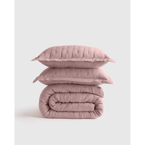 100% European Linen Dream Quilt Set in Dusty Mauve