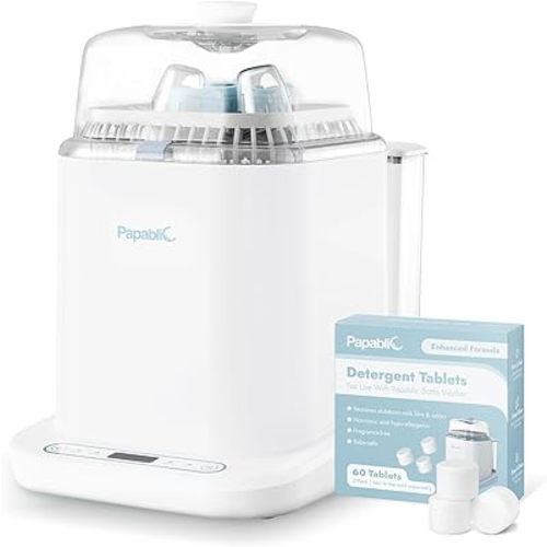 Papablic Bottle Washer Pro, Baby Bottle Washer & Sterilizer & Dryer, 4-in-1 Bottle Washer Sanitizer for Bottles, Pump Parts, & Baby Essentials - Quick & Clean with 60 Detergent Tablets, White