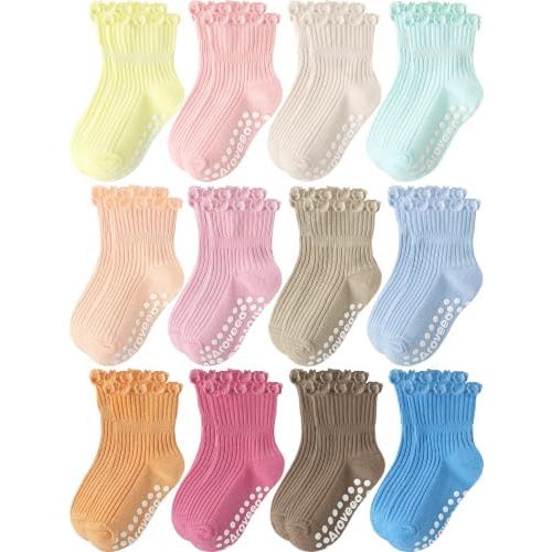 Baby Toddler Socks Grip Non Slip Boys Girls Kids Cotton 12 Pack Ankle Socks