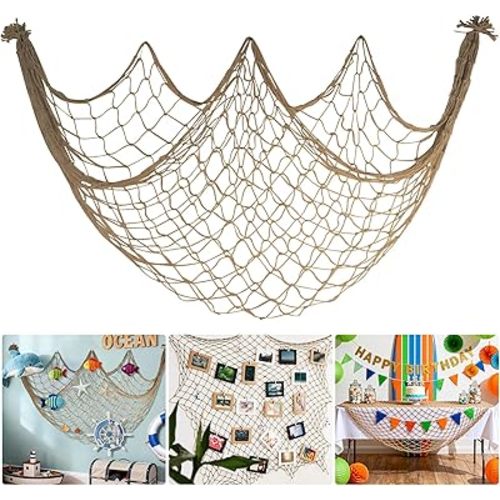Fishing Net Decor for Party - 80x40 In Brown Fish Net Decorations Under The Sea Hawaiian Mermaid Pirate Beach Party Decorations, 3mm Natural Cotton Fishnet Ocean Nautical Themed Wall Table Decor