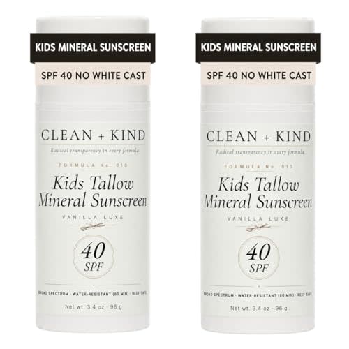Kids Sunscreen Mineral SPF 40 Twin Pack — Non Toxic Baby & Toddler Sunblock Bundle with Non-Nano Zinc Oxide, Grass-Fed Tallow, Natural Reef-Safe Sun Lotion, No White Cast (Two 3.4 oz)