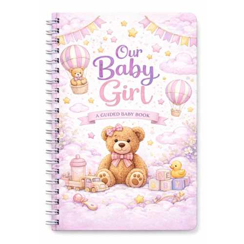 Baby Girl Memory Book | Guided First Year Keepsake Journal, Teddy Bear Theme