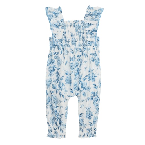 Blue Floral Longall 3-6M | Cotton Baby Romper | Mud Pie