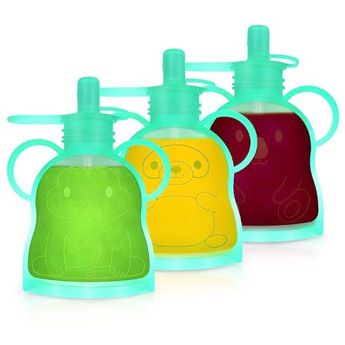 Amazon.com : Morlike Refillable Silicone Baby Food Pouches, Reusable Squeeze Storage containers Bags with Straws for Toddlers Kids, BPA Free & Freezable, 4.5oz (Green - 3 Pack) : Baby