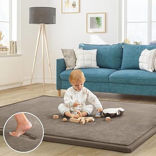 ILPEOD Baby Play Mat for Floor Nursery Rug Muscle Mat Area Rug Playroom Rug 50"x50" Playpen Mat Elastic Foam 1.3" Thick Crawling Mat for Babies,Toddlers, Infants, Kids,Camel