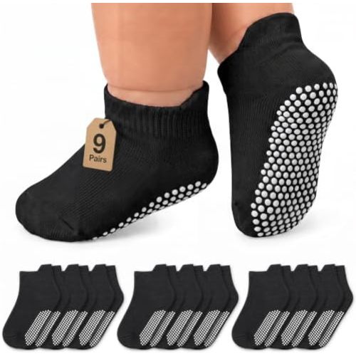 Infinno Baby Non Slip Ankle Socks 9 Pairs - Toddler Socks with Grips for Kids, Infants Boys and Girls 6-24 Months, 1T-7T