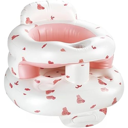 Upgraded Inflatable Baby Seat with Guardrail, Waterproof Sit Me Up Floor Seat for Baby, Portable Built-in Air Pump Infant Sitting Support Chair for Babies 3 Months Up for Home and Travel(Pink)