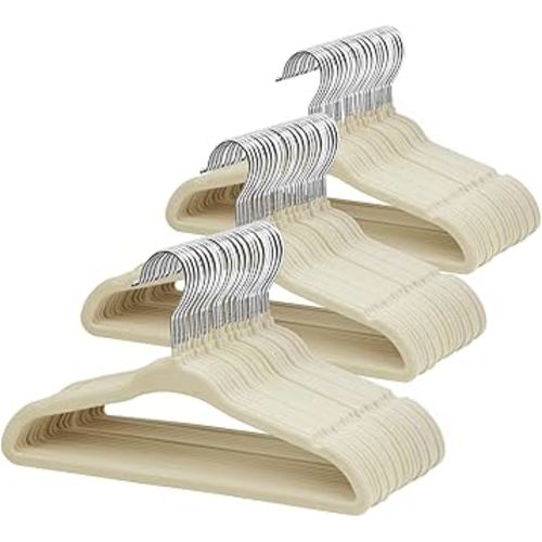 ManGotree 11" Baby Velvet Hangers, Non-Slip Kids Coat Hangers with 360° Swivel Hook, Ultra-Thin Felt Children's Hanger for Infant & Toddler Clothes, 66 Pack (Beige)