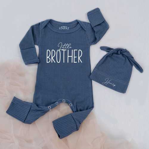 Little Brother Newborn Baby Bodysuit and Hat set, Lil Brother Coming Home Outfit, Infant Clothes for Boys, Baby Boy Shower Gift