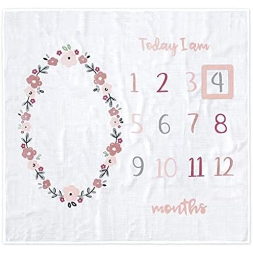 Gerber Baby Boys Girls and Neutral Newborn Infant Baby Toddler Nursery 100% Cotton Monthly Milestone First Year Blanket, Floral White, 47" x 47"