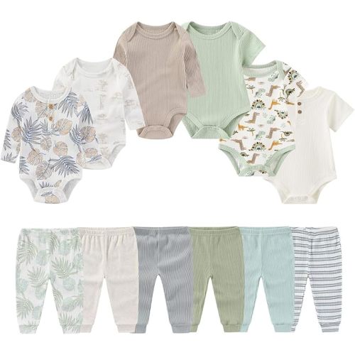 Four Seasons Baby Layette Sets 12 Pack Unisex Infant Boys Girls Pants and Long/Short Sleeve Bodysuits