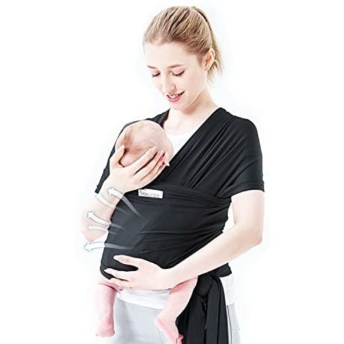 Baby-Wrap-Carrier-BORPRES-Baby Wraps for Baby Newborn and Infants,Lightweight,Super Breathable Mesh Fabric,Keep Baby Cool Safe & Secure,Perfect for Summer,Black.