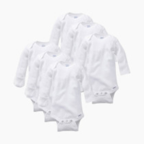 Gerber Long Sleeve Solid Onesies Bodysuit with Mitten Cuffs (6 Pack) - White, Nb