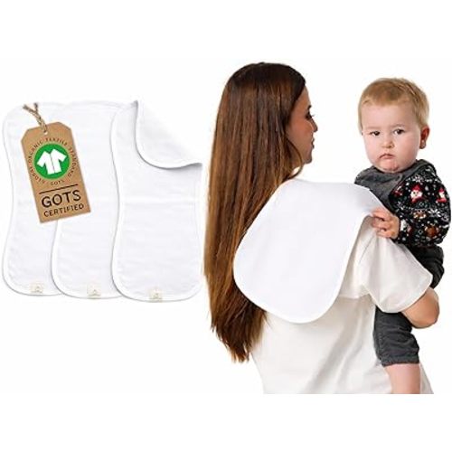GOTS Organic Cotton Burp Cloths Baby Boy & Girl – 3 Pack Organic Cotton Burp Cloth for Babies, Soft & Plush Long Stable Turkish Cotton for Newborn, Baby Essentials (Arctic Snow Collection)