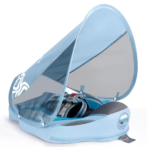 Mambobaby Baby Pool Float with Removable Sun Canopy - Non Inflatable Infant Swim Float with Anti-Flip Tail Design, Waterproof & Skin-Friendly Baby Float for Swimming (3-24 Months)