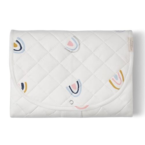 Makemake Organics Organic Portable Changing Pad GOTS Certified Organic Cotton Fill Portable Diaper Changing Mat Diaper Clutch Changing Station Kit Compact Travel Pad (33"x34", Rainbow)