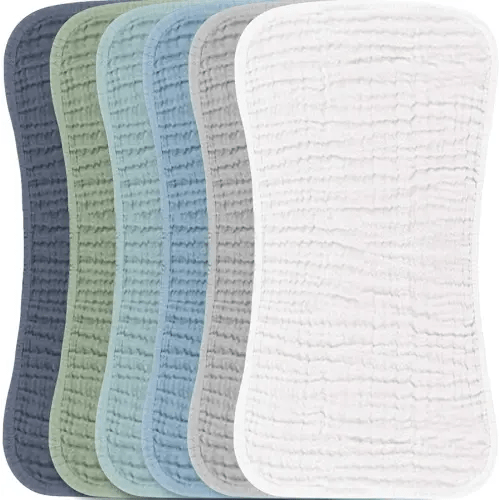 Konssy Muslin Baby Burp Cloths Sets for Unisex- 6 Pack Large 100% Cotton Burping Clothes for Newborn, Baby Girls and Boys